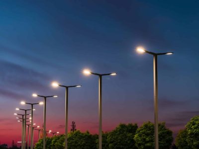 Modern,Street,Led,Lighting,Pole.,Urban,Electro-energy,Technologies.,A,Row